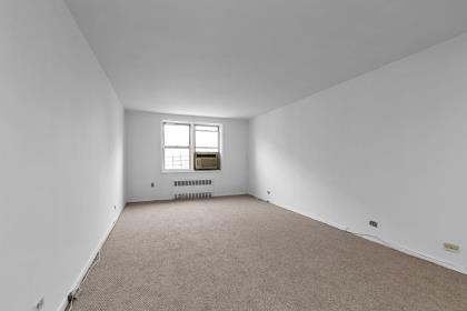 empty room featuring radiator heating unit and light carpet