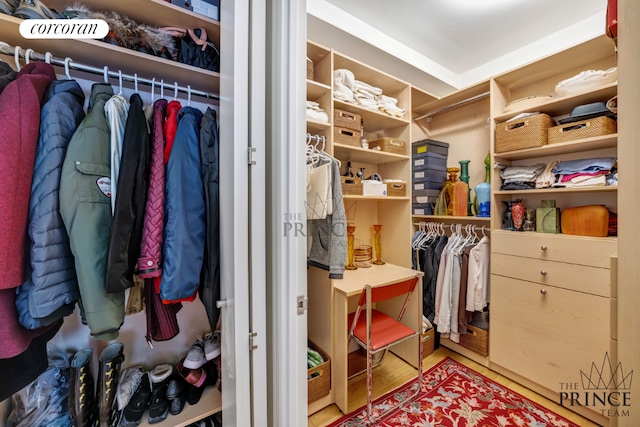 spacious closet with wood finished floors