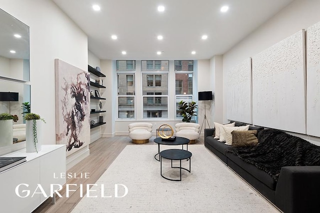 living room with light hardwood / wood-style flooring