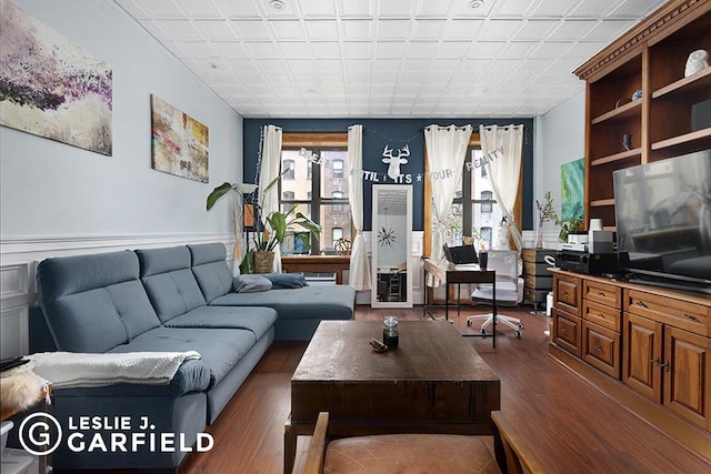 living room featuring dark hardwood / wood-style floors