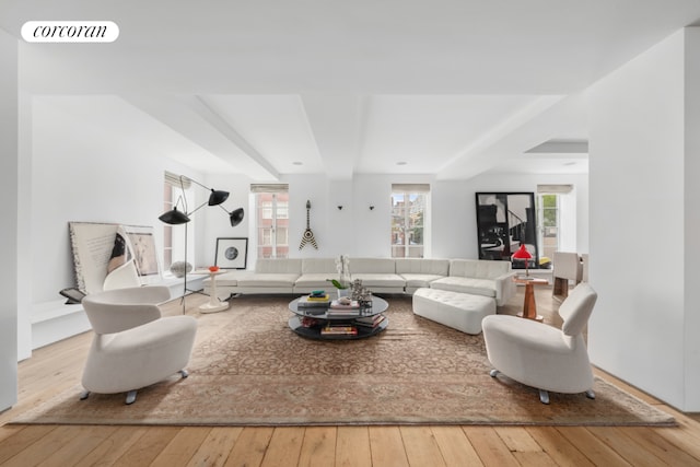 living room with hardwood / wood-style flooring