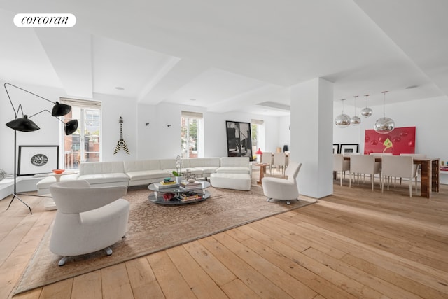 living room featuring light hardwood / wood-style flooring and a wealth of natural light