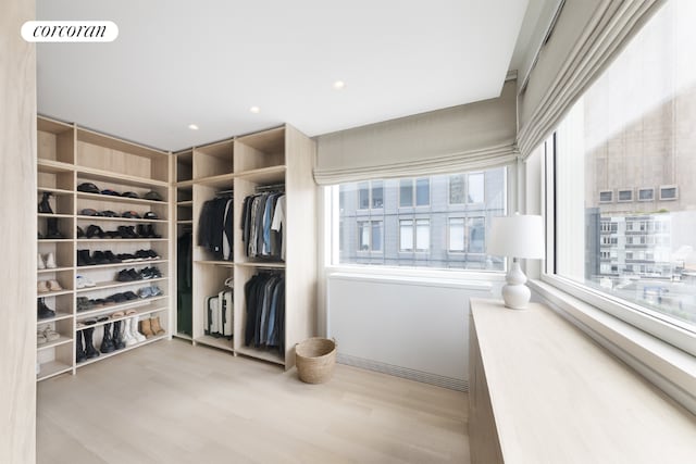 spacious closet with light hardwood / wood-style floors