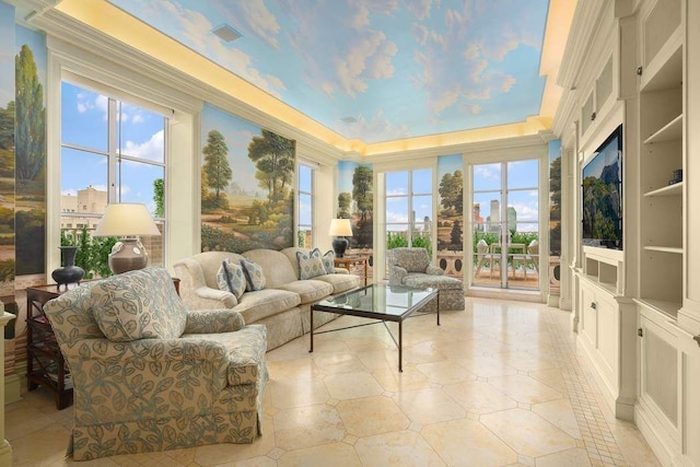435 E 52nd St Unit 14G, New York City, NY 10022 - sunroom featuring a tray ceiling