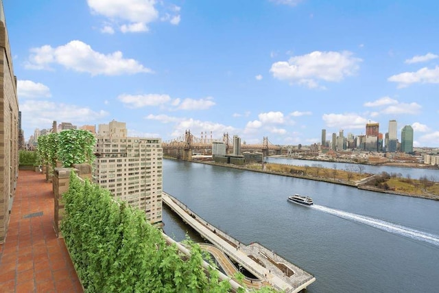 435 E 52nd St Unit 14G, New York City, NY 10022 - water view featuring a skyline view and a notable bridge