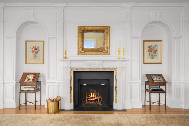 435 E 52nd St Unit 14G, New York City, NY 10022 - living area with a fireplace with flush hearth and wood finished floors