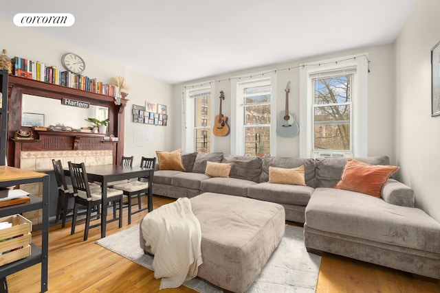 living room with hardwood / wood-style floors