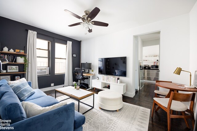 67 Morton St Unit 5B, New York City, NY 10014 - living room featuring baseboards, cooling unit, dark wood finished floors, and ceiling fan
