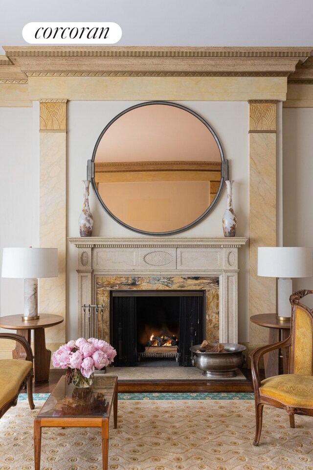 49 E 80th St, New York City, NY 10075 - living area featuring a high end fireplace