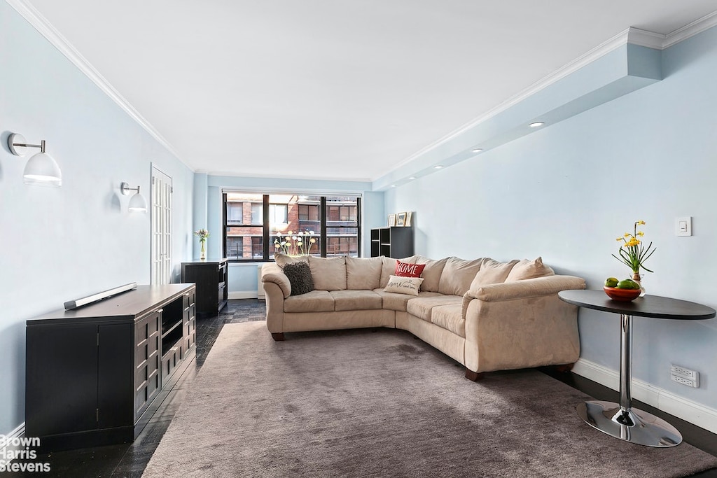 505 E 79th St Unit 9C, New York City, NY 10075 - living area with ornamental molding and baseboards