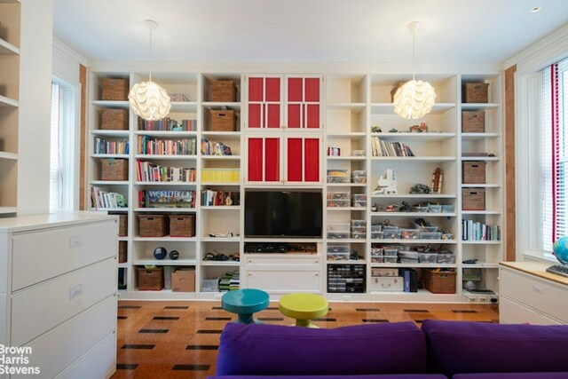 living room with a fireplace