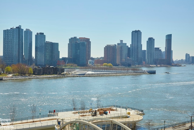 property's view of city featuring a water view