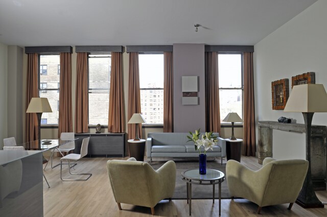 living room featuring light wood-type flooring and plenty of natural light