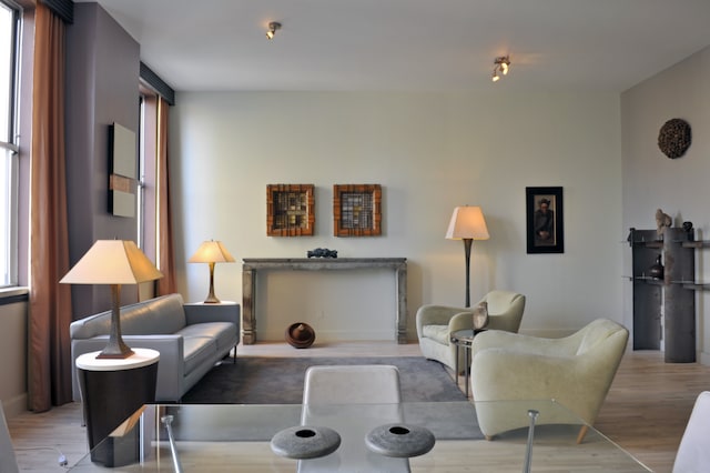 living room with hardwood / wood-style flooring and plenty of natural light