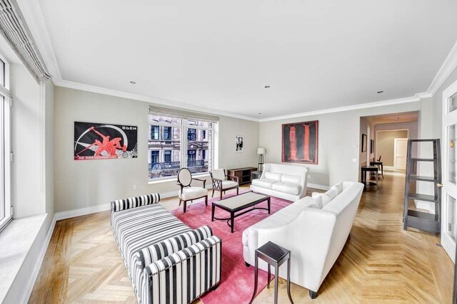 carpeted bedroom featuring ornamental molding