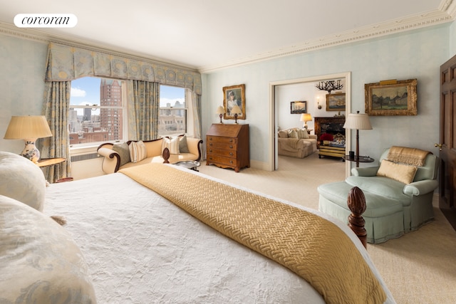 895 Park Ave Phc, Phc, New York City, NY 10075 - carpeted bedroom featuring ornamental molding, a city view, and visible vents
