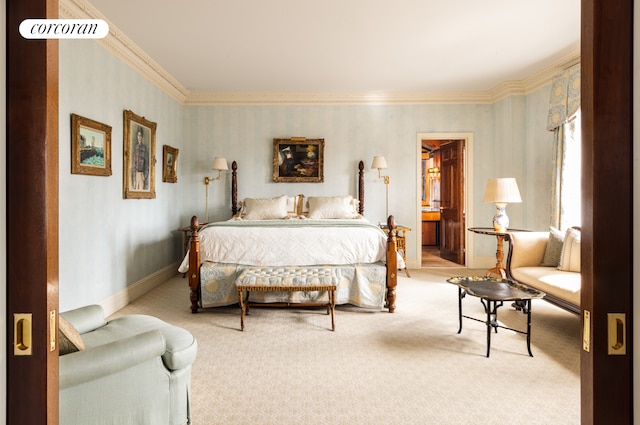 895 Park Ave Phc, Phc, New York City, NY 10075 - carpeted bedroom with baseboards, ornamental molding, and wallpapered walls