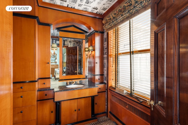 895 Park Ave Phc, Phc, New York City, NY 10075 - bathroom with vanity, ornamental molding, and an ornate ceiling