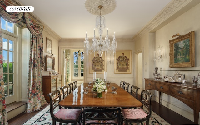 895 Park Ave Phc, Phc, New York City, NY 10075 - dining space with plenty of natural light, wood finished floors, and a notable chandelier