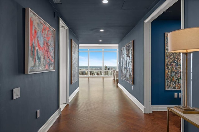 corridor with parquet flooring