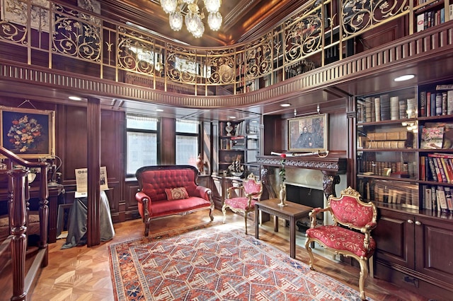 205 W 57th St Unit 4-Aa, New York City, NY 10019 - living area featuring ornamental molding and a chandelier