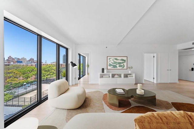 living room with light hardwood / wood-style flooring