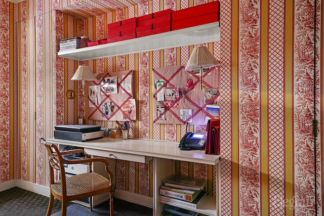 322 E 57th St Unit 12/13B, New York City, NY 10022 - office area featuring wallpapered walls and baseboards