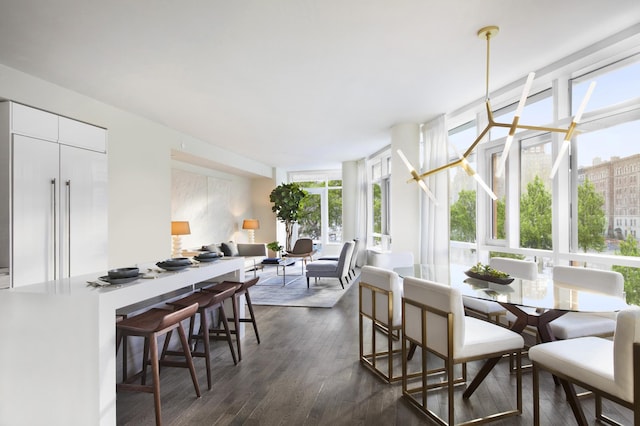 dining space with dark wood-style floors