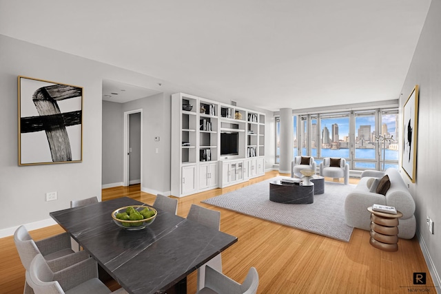 living room featuring wood finished floors and baseboards