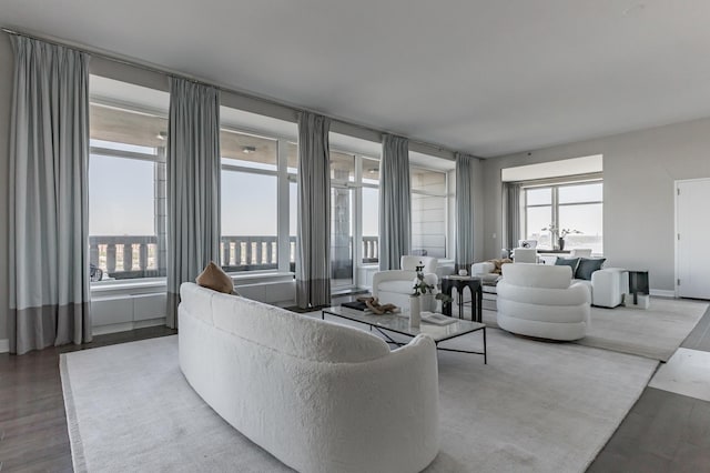 living room with a healthy amount of sunlight and wood finished floors