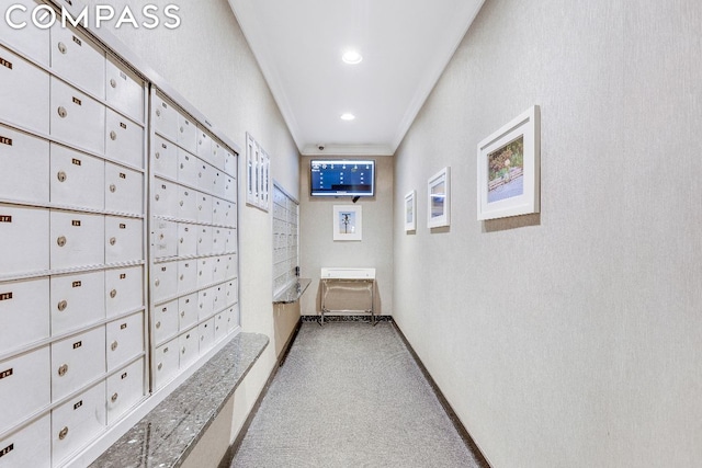 hallway featuring mail boxes