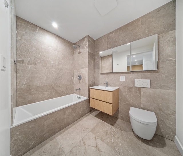 30-05 Vernon Blvd Unit 5-E, New York City, NY 11102 - full bath featuring tile walls, tiled shower / bath, and vanity