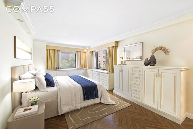 bedroom featuring crown molding