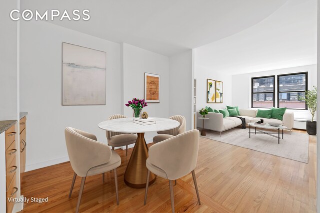 dining space featuring light hardwood / wood-style floors