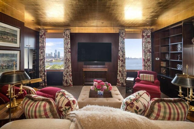 living room featuring ornamental molding