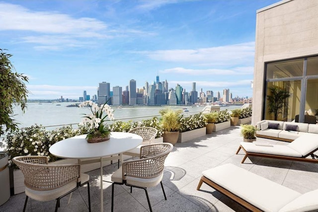 view of patio / terrace featuring a water view