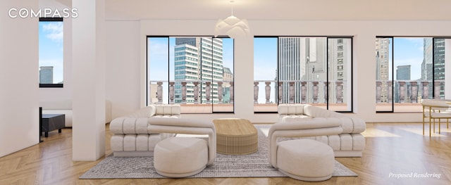 living room with a view of city