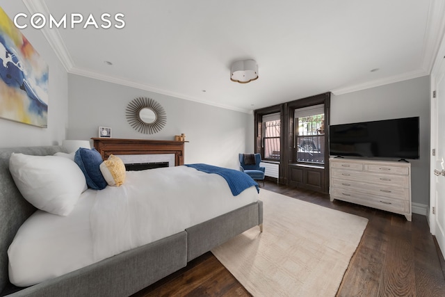 110 W 81st St, New York City, NY 10024 - bedroom with dark wood finished floors, ornamental molding, and baseboards