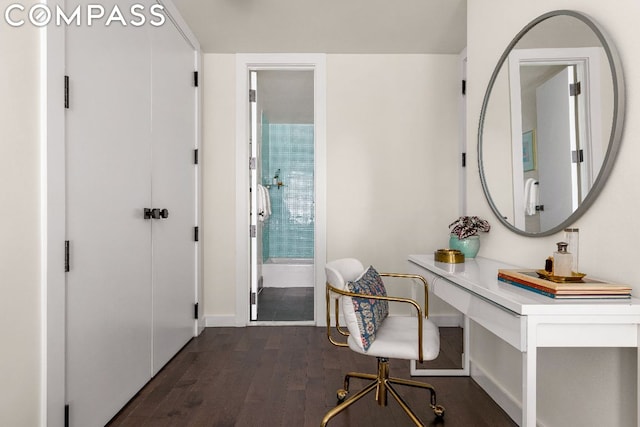 office area with dark hardwood / wood-style flooring