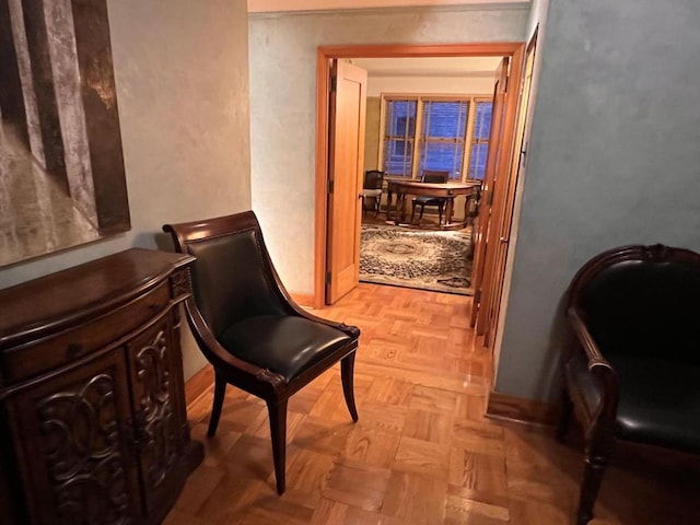 living area with light parquet floors