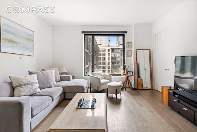 living area featuring light wood-style flooring