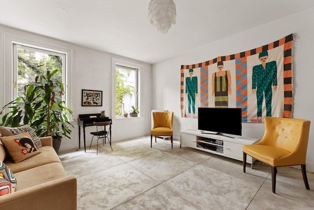 living area with concrete flooring and a wealth of natural light