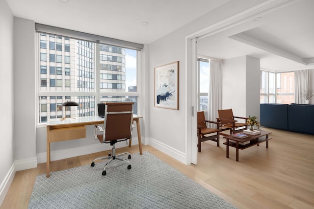 office with light hardwood / wood-style flooring