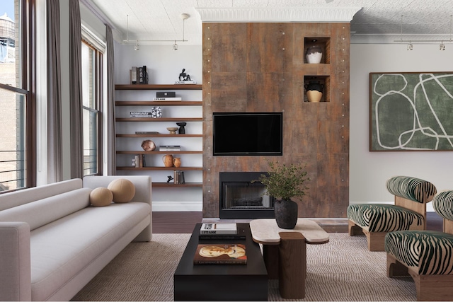 46 Mercer St Unit 4W, New York City, NY 10013 - living room with track lighting, wood finished floors, a fireplace, and baseboards