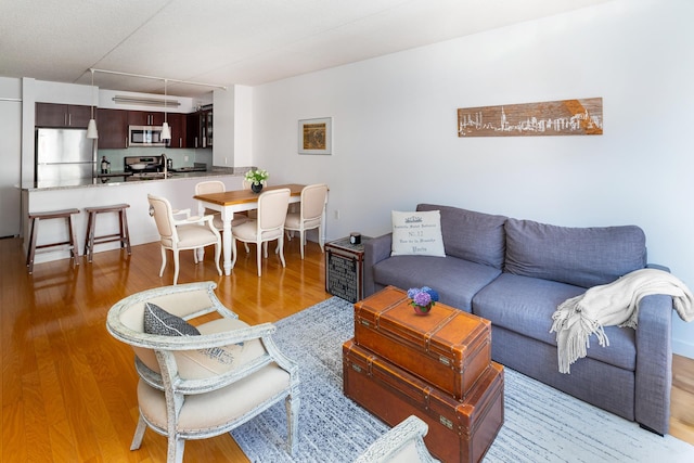 living area featuring light wood-style flooring