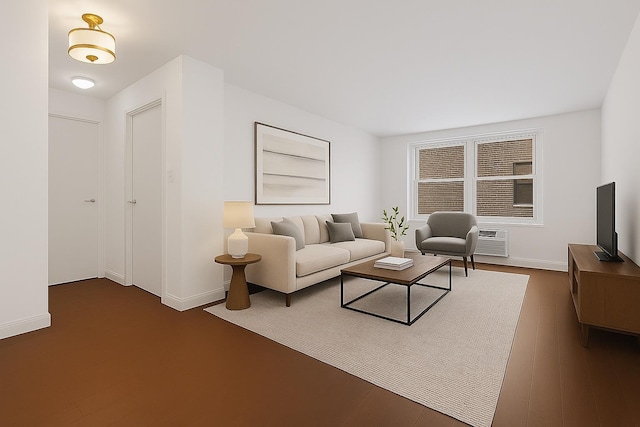 1270 5th Ave Unit 7K, New York City, NY 10029 - living area featuring baseboards, dark wood-type flooring, and an AC wall unit