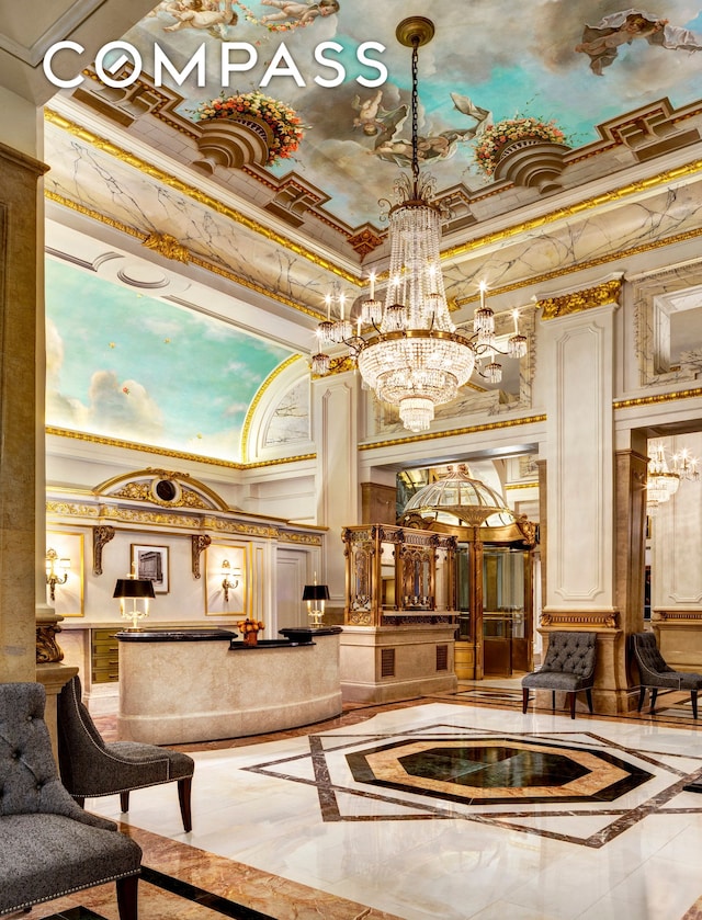 2 E 55th St Unit 1036W34, New York City, NY 10022 - building lobby featuring a high ceiling and crown molding