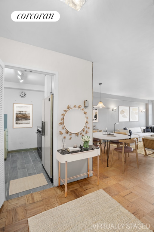 corridor with parquet flooring