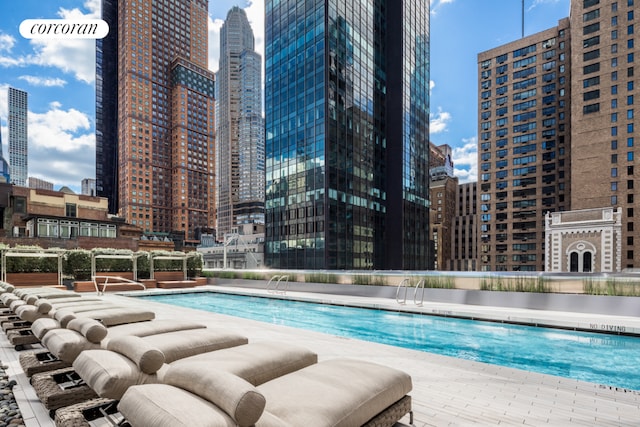 view of pool featuring a patio