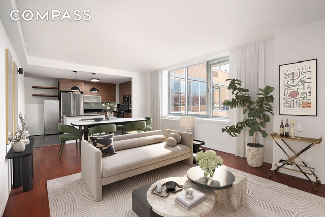 living room featuring dark hardwood / wood-style floors